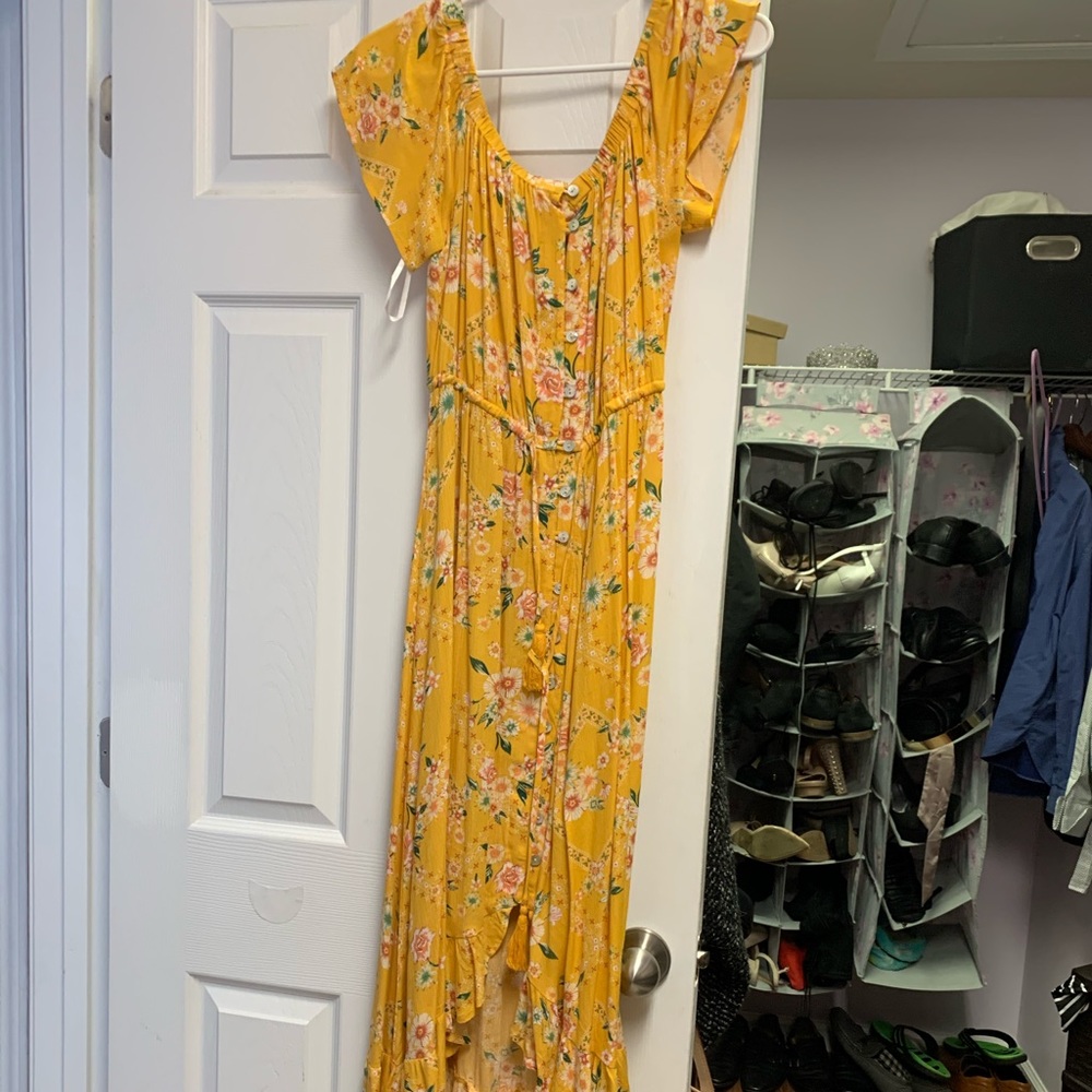 Yellow high low floral print dress